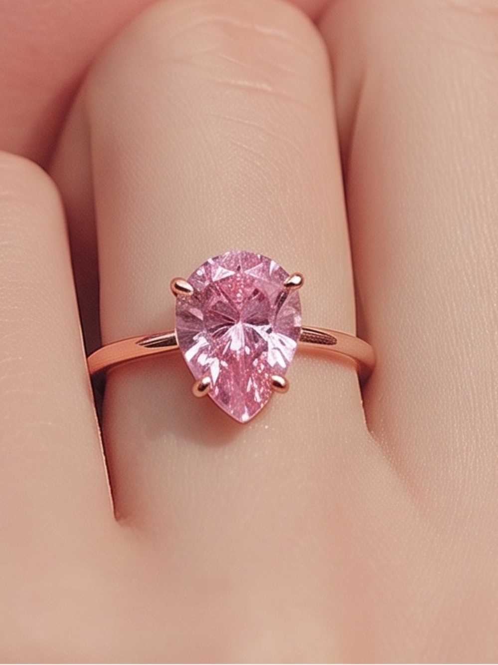 🌸NEW PINK SAPPHIRE 🌸RING PEARL CUT SAPPHIRE 14K  ROSE GOLD PLATED RING - Picture 2 of 6